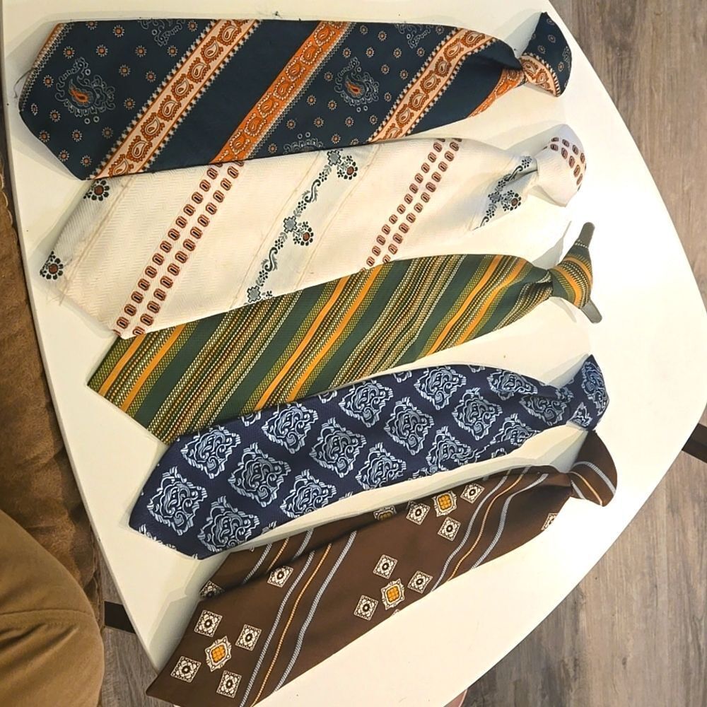 Set of five 1970s clip on ties vintage